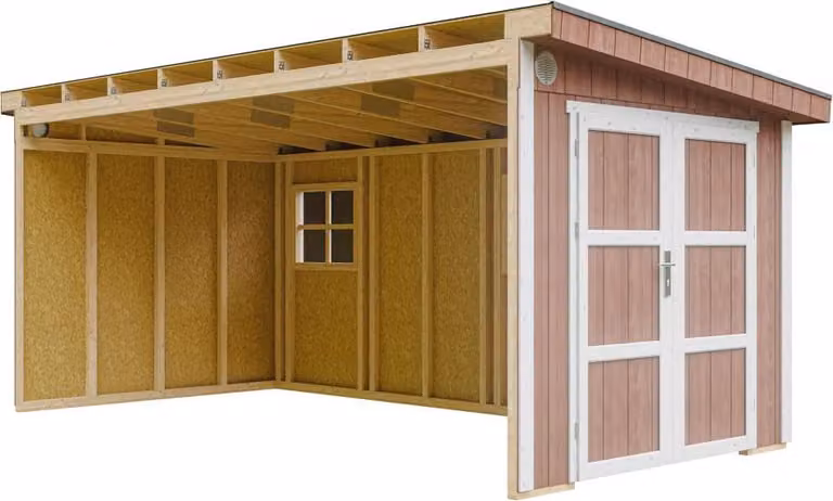 Casetta da giardino di 11,47 m² - H231x248x530 cm - Senza pavimento e parete laterale - Timbela M940B-REDWOOD RED