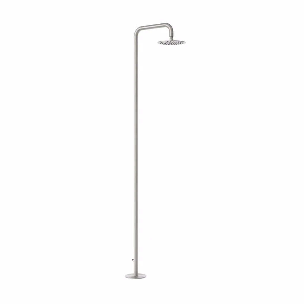 Doccia per piscina professionale MPC in acciaio inox 316L colore argento con soffione anticalcare da 25 cm, modello MX3038T-INOX, predisposta per gettoniera o elettrovalvola con ingresso acqua dal basso – 2