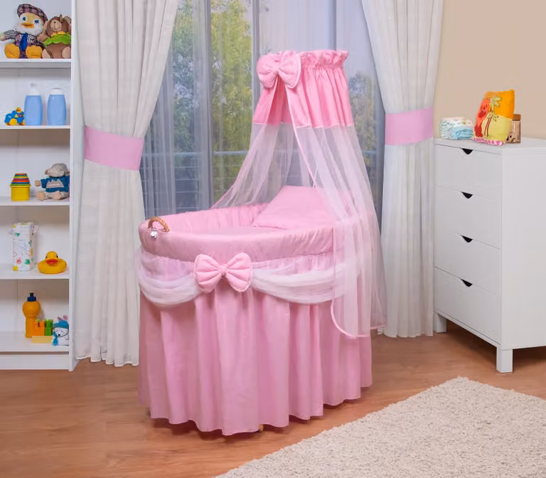 WALDIN Set culla con attrezzatura, XXL, carretto, completo, rosa/bianco