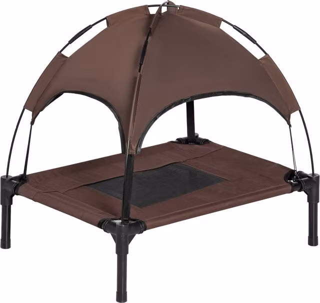 PawHut Brandina per Cani Rialzata con Tetto Rimovibile in Metallo e Tessuto Oxford, Marrone, L 61 x P 46 x H 62 cm