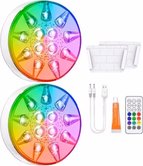 Lampade a LED da incasso – Ricaricabili – Impermeabili IP68 – Confezione da 2 – 16 colori – Illuminazione subacquea