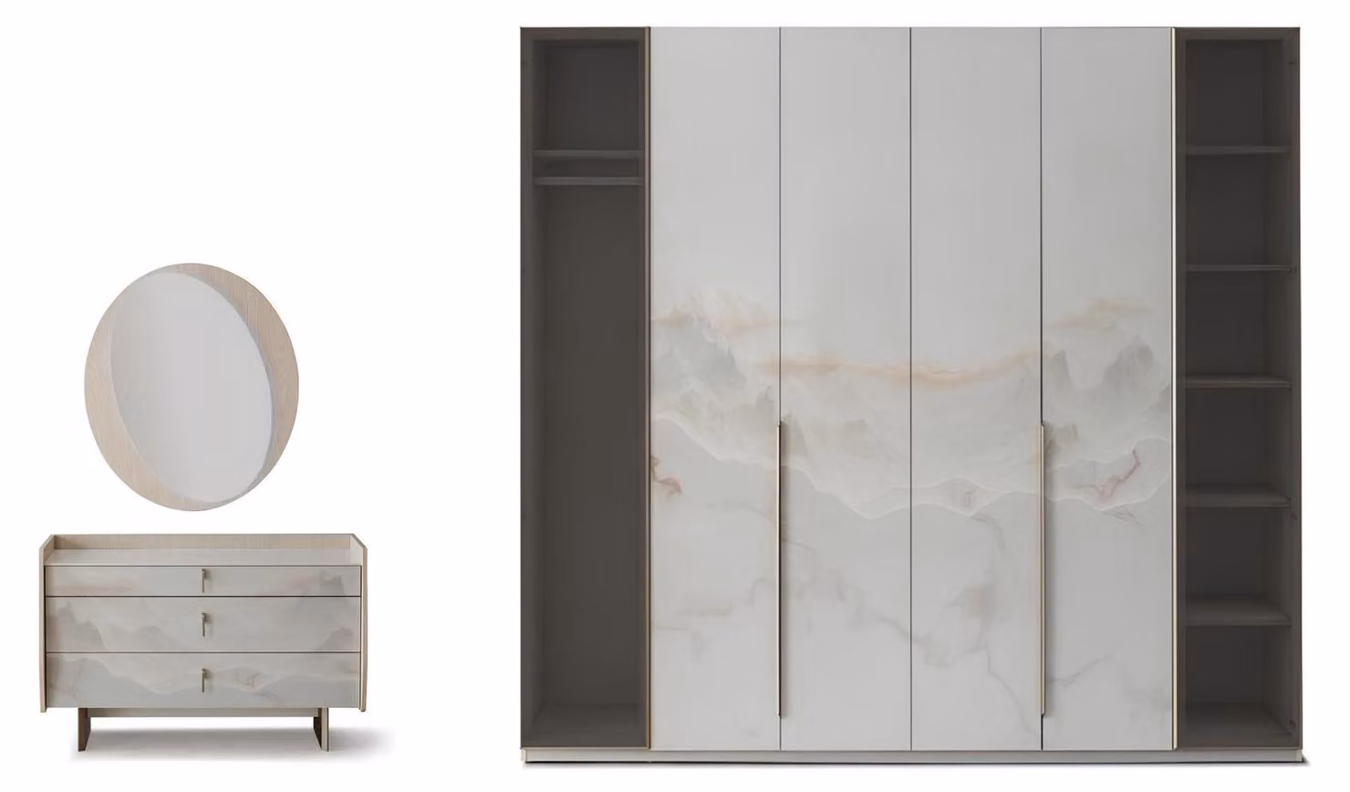 Set per camera da letto: comodino, armadio, colore bianco, stile moderno, nuovo