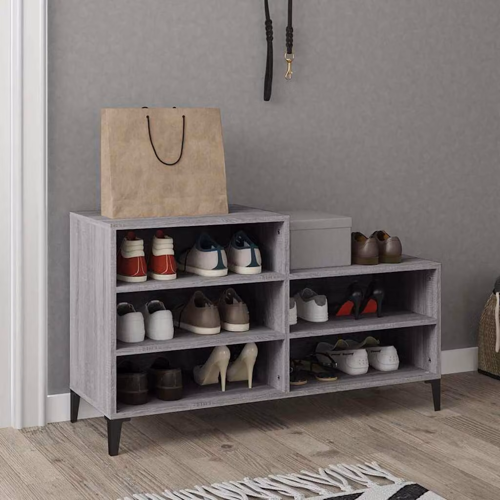 Scarpiera industriale vidaXL in legno e metallo grigio con ripiani piatti e ante a battente L: 102 cm, P: 36 cm, H: 60 cm