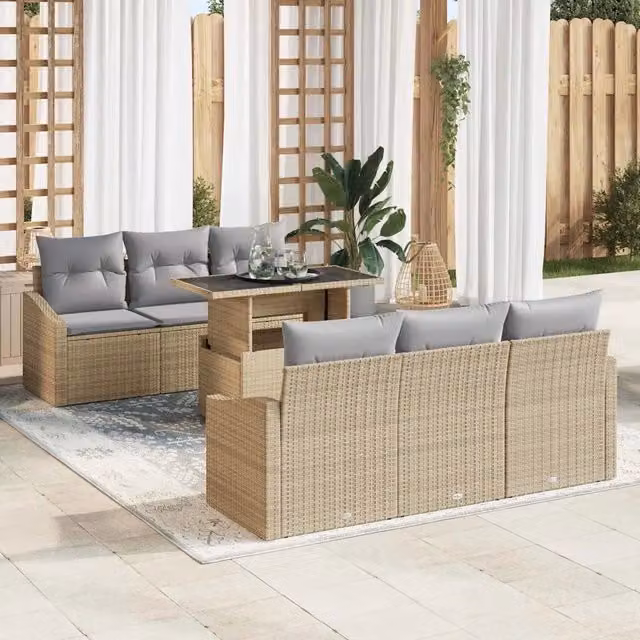 Set Divano da Giardino 7 pz Beige e Grigio Chiaro polyrattan 3348926