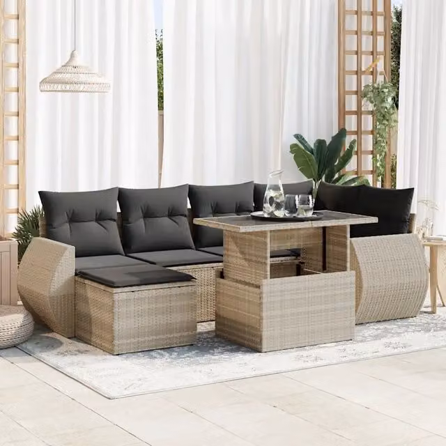 Set Divani da Giardino 7pz con Cuscini Grigio Chiaro Polyrattan 3326673