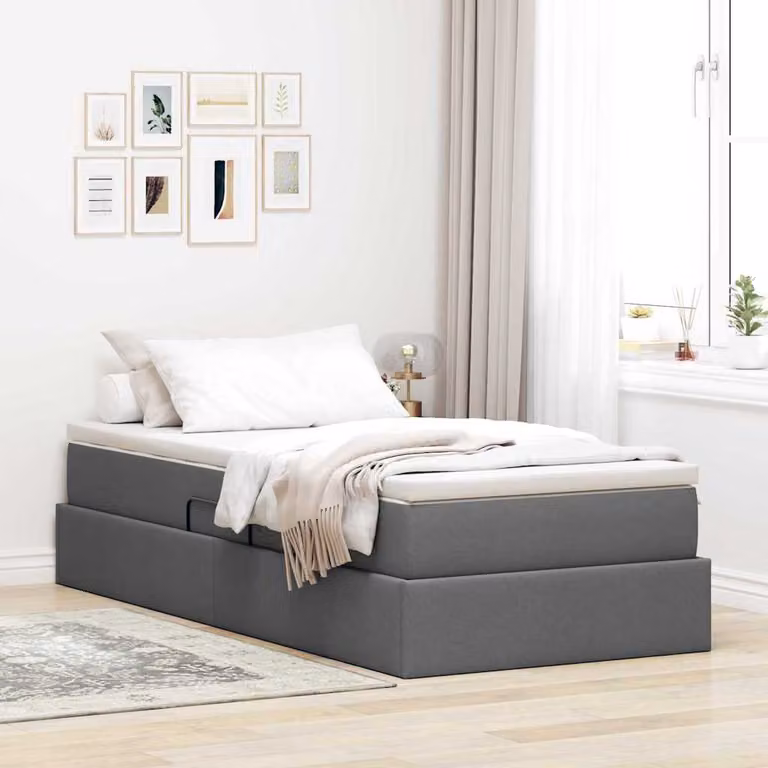 Letto con contenitore e materasso ibrido vidaXL Grigio scuro L/P/H: 100 x 200 x 48,5 cm