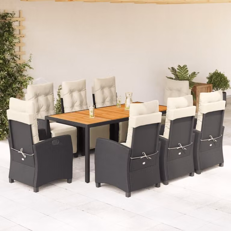 Set da salotto per esterni - Sedia da salotto per giardino - Arredamento da esterno - Colore: nero e crema - Materiale: rattan in polietilene resistente agli agenti atmosferici