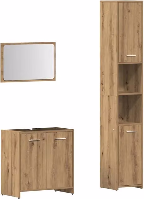 Set Mobili da Bagno | Armadio da bagno 3 pz Rovere Artigianale Legno Multistrato