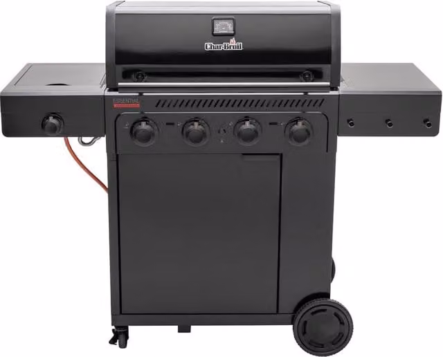 Barbecue a gas Char-Broil in acciaio con griglie in ghisa, bruciatore laterale e ripiano riscaldante, colore nero – 1