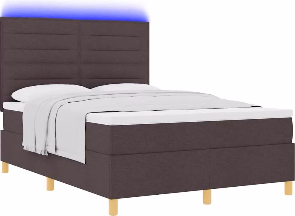 Letto a Sorgente LED Marrone Scuro 140 x 190 cm Tessuto