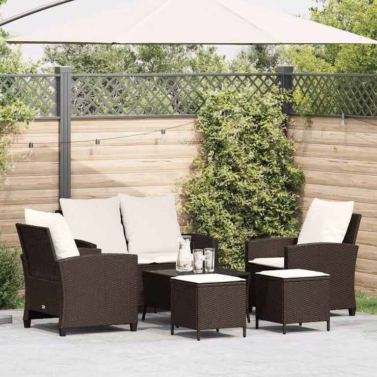Set Divano da Giardino vidaXL 6 pz in Polyrattan Marrone con Cuscini e Tavolino per Terrazza e Giardino