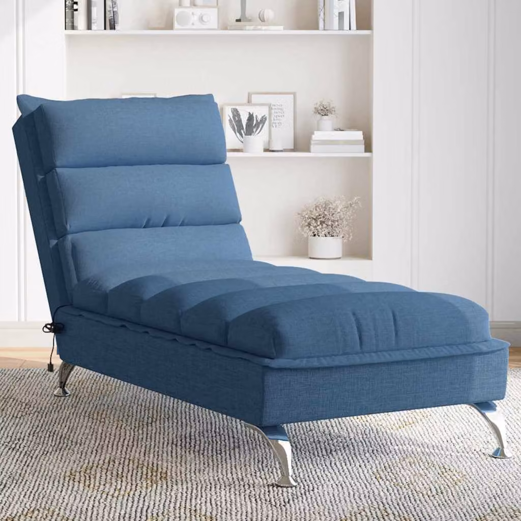vidaXL Chaise Longue Moderna in Tessuto Blu con Cuscini e Ricarica USB L: 133,5 cm, P: 74 cm, H: 56 cm