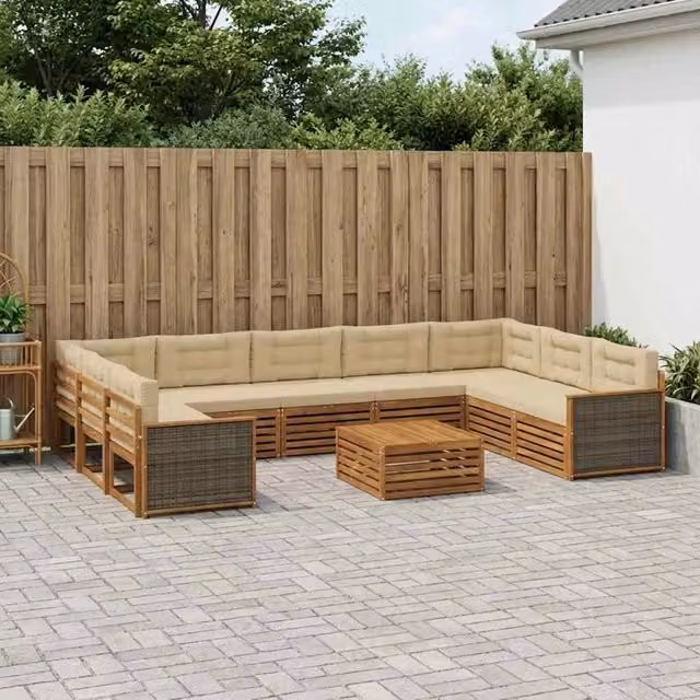 Set di 10 divani da esterno moderni vidaXL in legno di acacia colore beige e naturale – 1