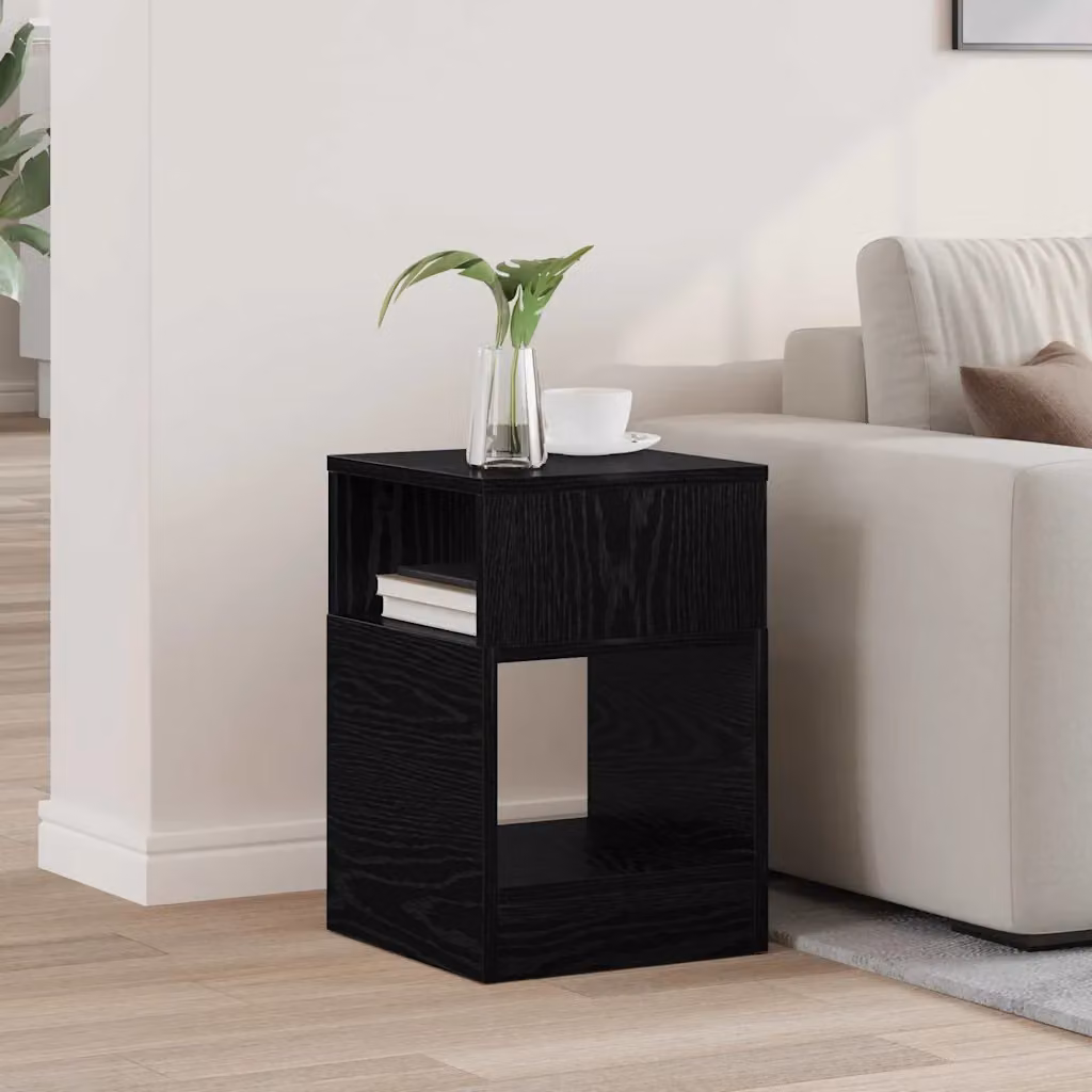 Tavolino moderno vidaXL in legno nero e rovere, L/P/H: 30,5 x 30 x 45 cm