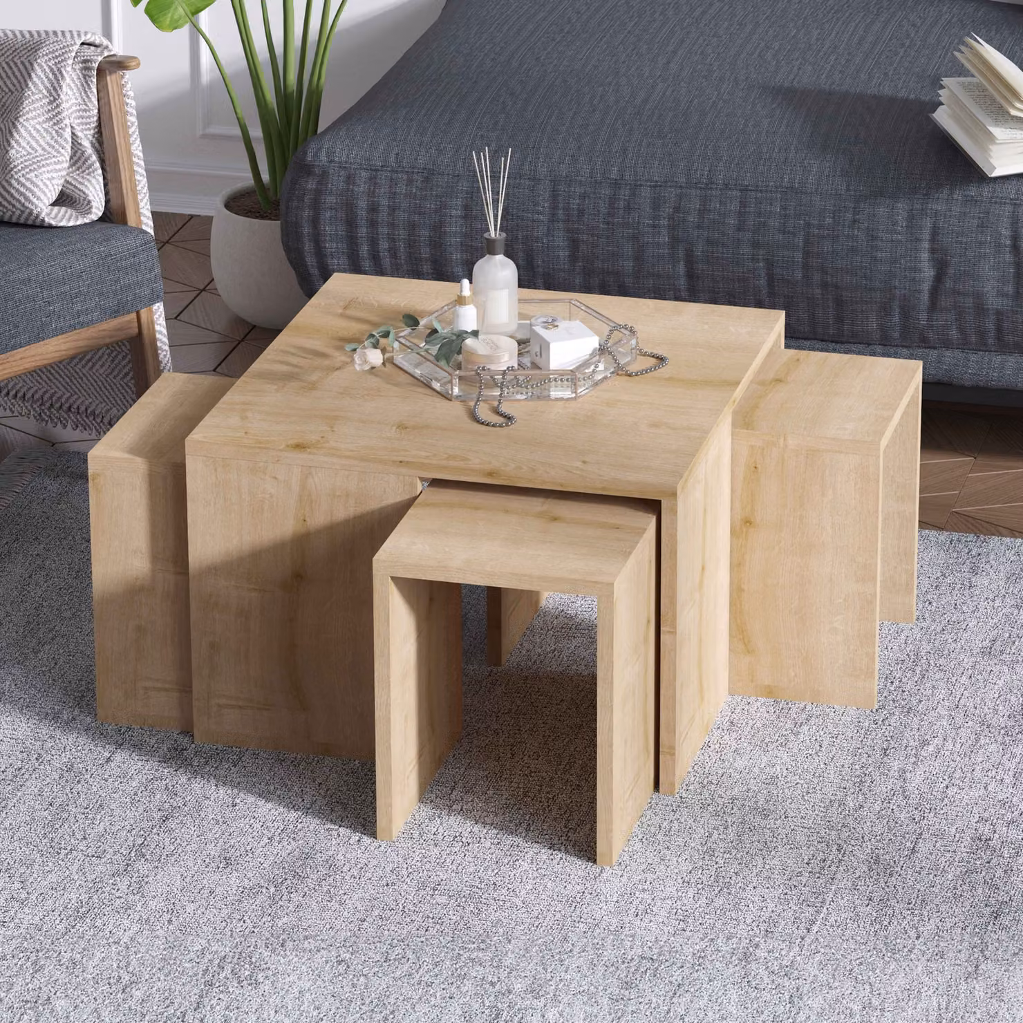Tavolino impilabile in melaminico effetto legno - Oviala Millie