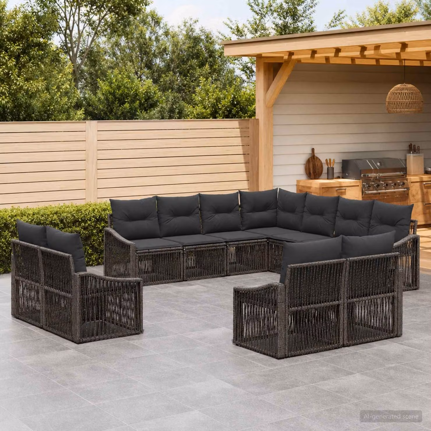 Set Divano da Giardino vidaXL 11 pz Grigio in Polyrattan con Cuscini e Struttura in Acciaio