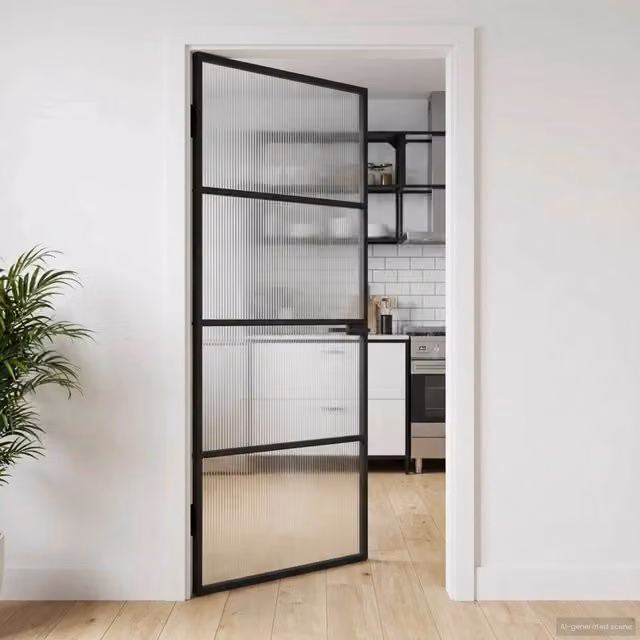 Porta moderna vidaXL in alluminio e vetro trasparente nero L 102 cm x H 201,5 cm x P 3,5 cm