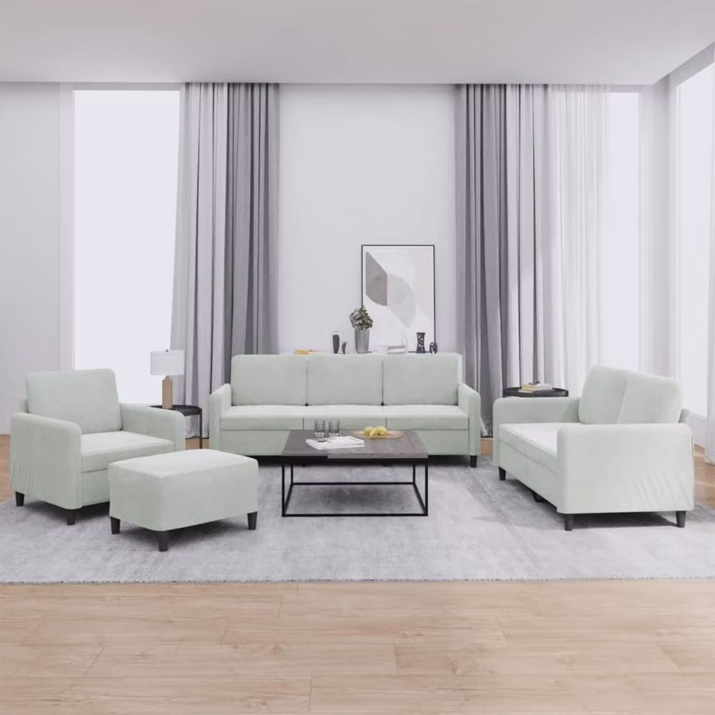 Maison Exclusive - Set divano 4 pezzi in velluto grigio chiaro