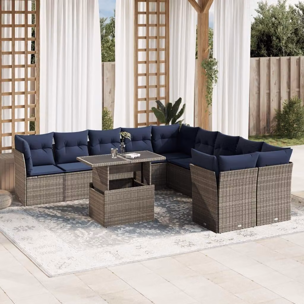 Maison Exclusive - Set da giardino 11 pezzi con cuscini, grigio, polyrattan