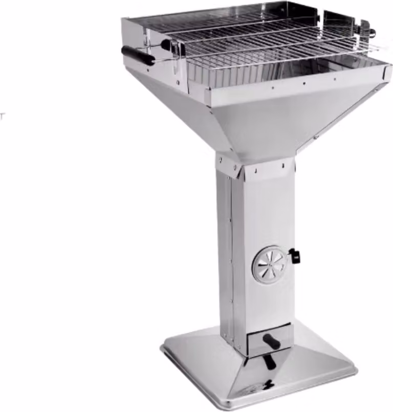 Barbecue a colonna - Barbecue portatile in acciaio inox con ripiano e griglia regolabile in altezza - Per giardino, campeggio e outdoor - 48x63x90cm