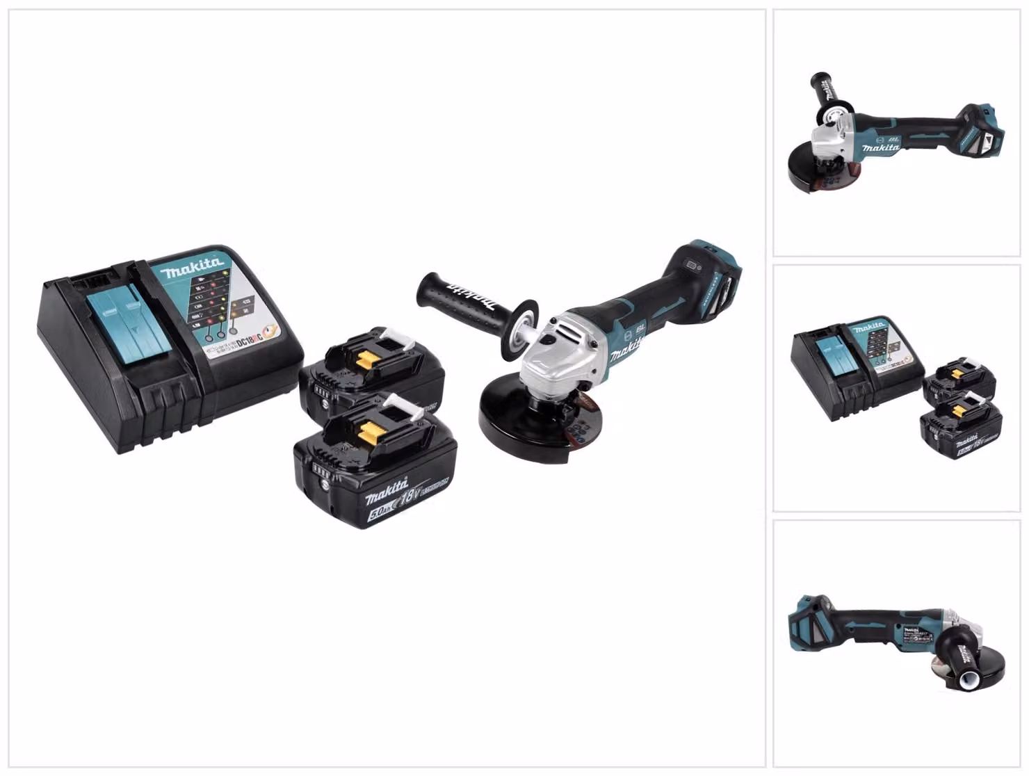 Smerigliatrice angolare a batteria Makita DGA 517 RT 18 V 125 mm brushless + 2x batteria ricaricabile 5,0 Ah + caricabatterie