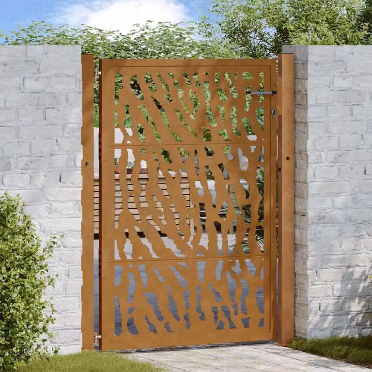 Cancello singolo da giardino vidaXL in acciaio corten marrone L: 110 cm, H: 125 cm