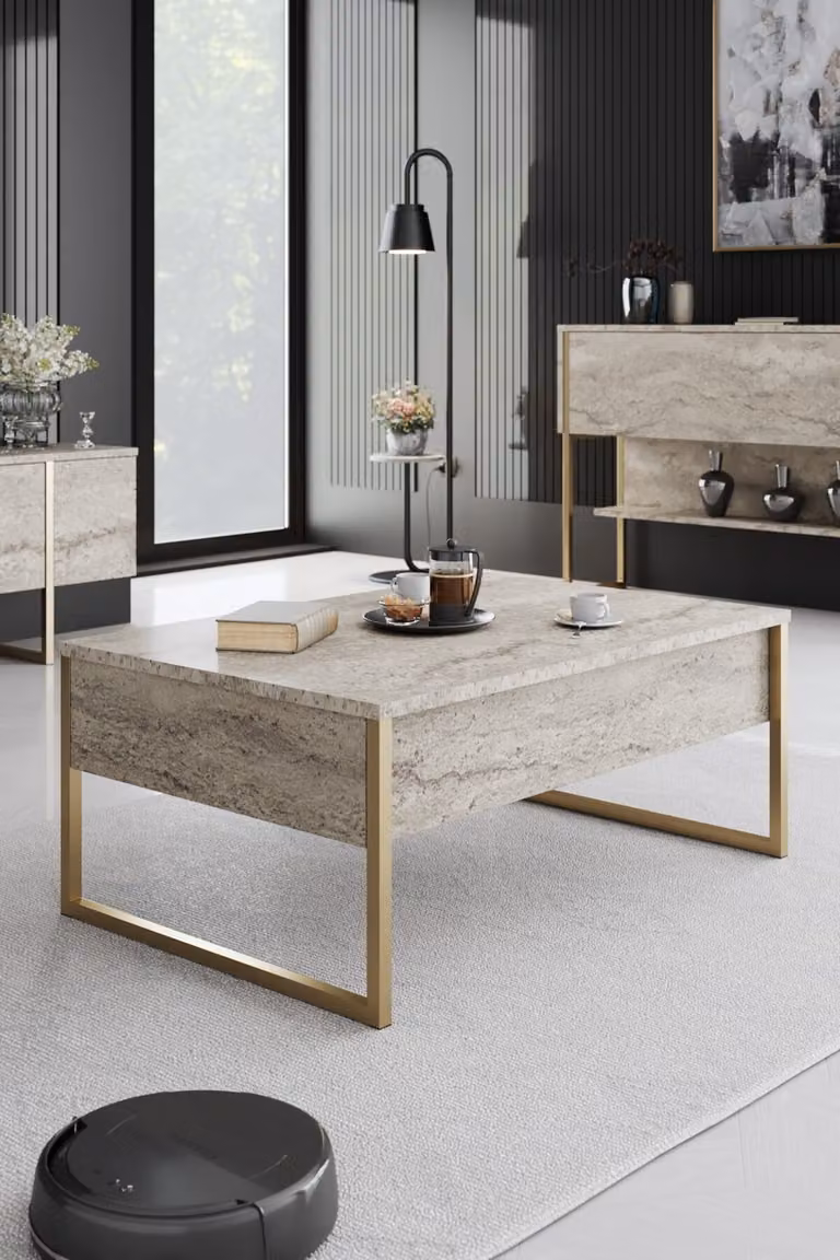 Skye Decor, Luxe - Travertino, Oro, Tavolini, Travertino, 90 x 40 x 60 cm