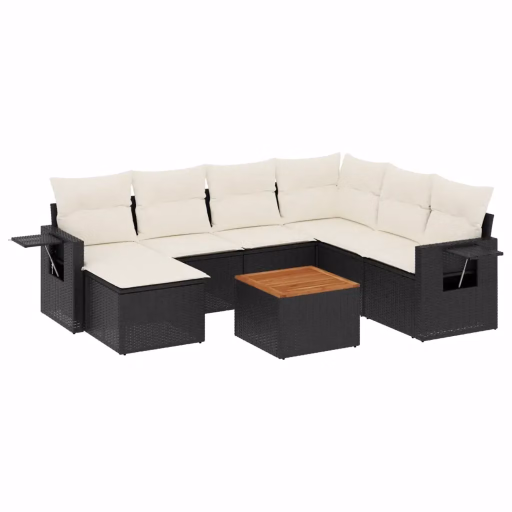 Set Divani da Giardino vidaXL a Forma di L con Cuscini 8 pz in Polyrattan Nero e Bianco – 2