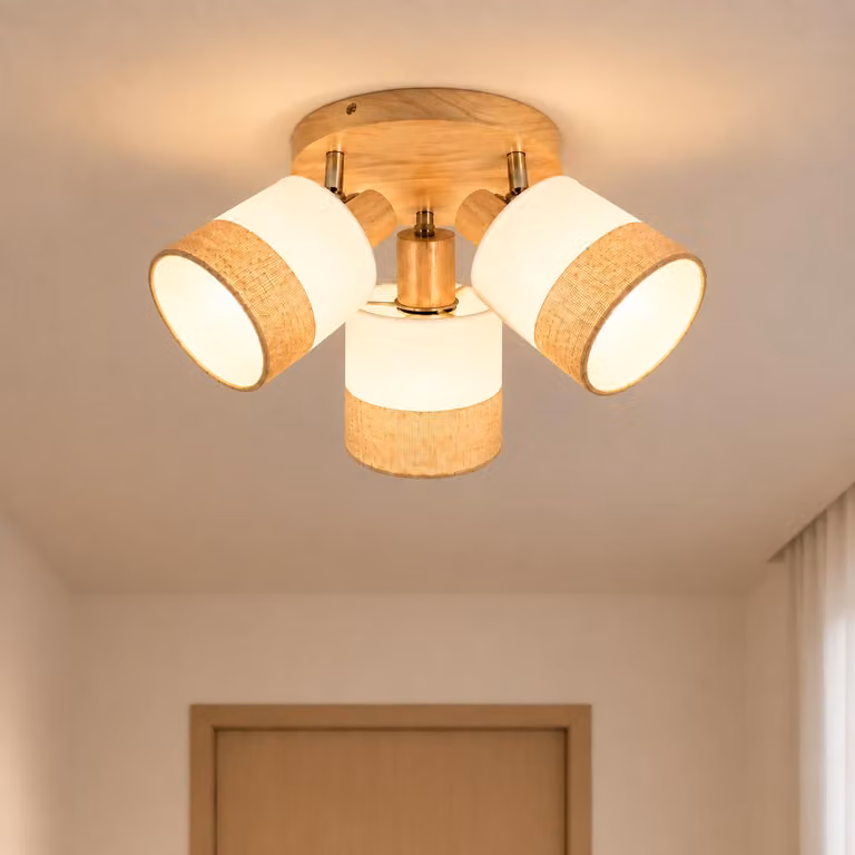 Lampada a soffitto boho, 3 luci, rotonda, nera, con paralume in tessuto, stile retrò rustico, attacco E27, ideale per camera da letto, corridoio, soggiorno, cucina e sala da pranzo