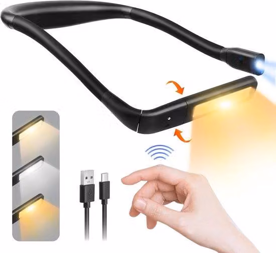 Lampada da lettura a LED, 3 colori, lampada da comodino accanto al letto, LED, braccio pieghevole, ideale per leggere, lavorare a maglia, fare riparazioni, campeggio