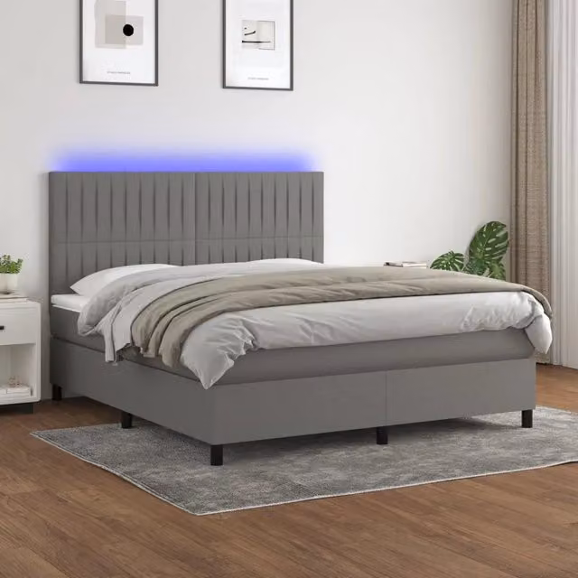 Letto matrimoniale con materasso ibrido e illuminazione LED vidaXL, Grigio Scuro, L/P/H: 160 x 200 x 128 cm – 1