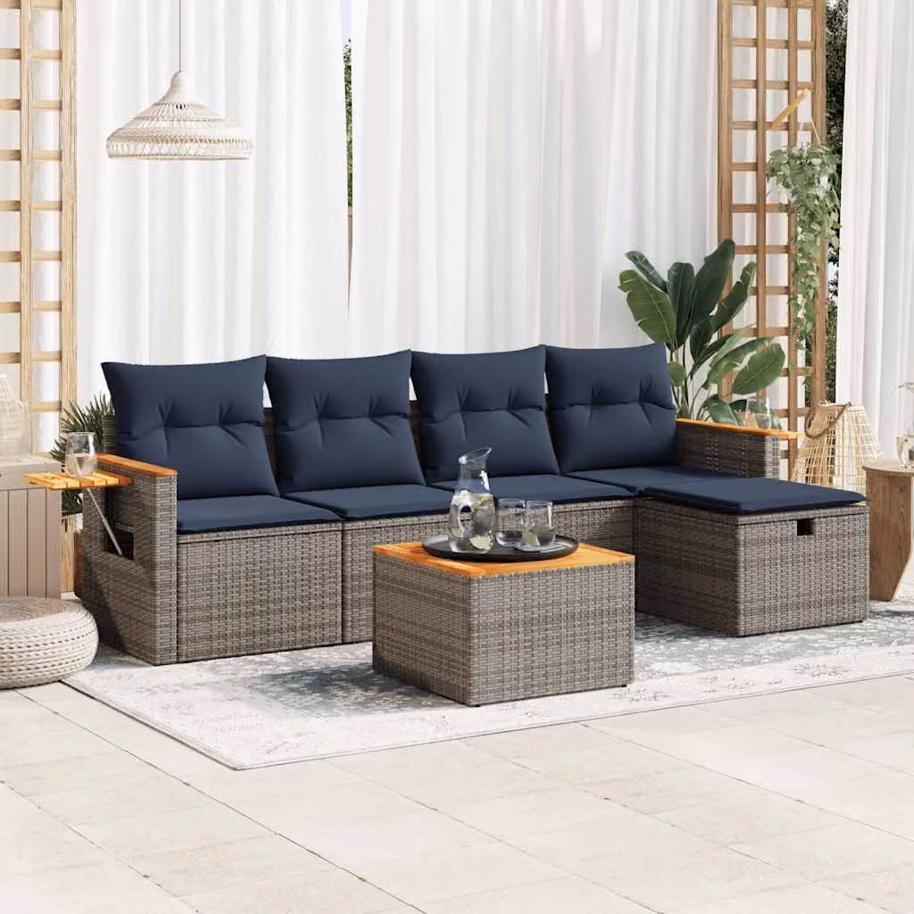 Maison Exclusive - Set Divano da Giardino 6 pz con Cuscini Grigio in Polyrattan