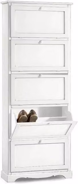 Scarpiera Mobili 2G in legno stile arte povera con 5 ante ribalta bianca L: 79 cm, P: 30 cm, H: 210 cm – 1