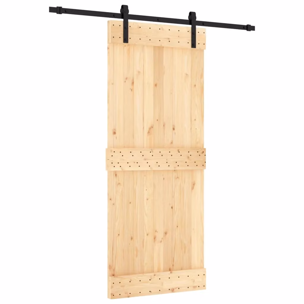 Porta scorrevole moderna vidaXL in legno e acciaio, colore marrone e nero, L: 85 cm, H: 210 cm – 2