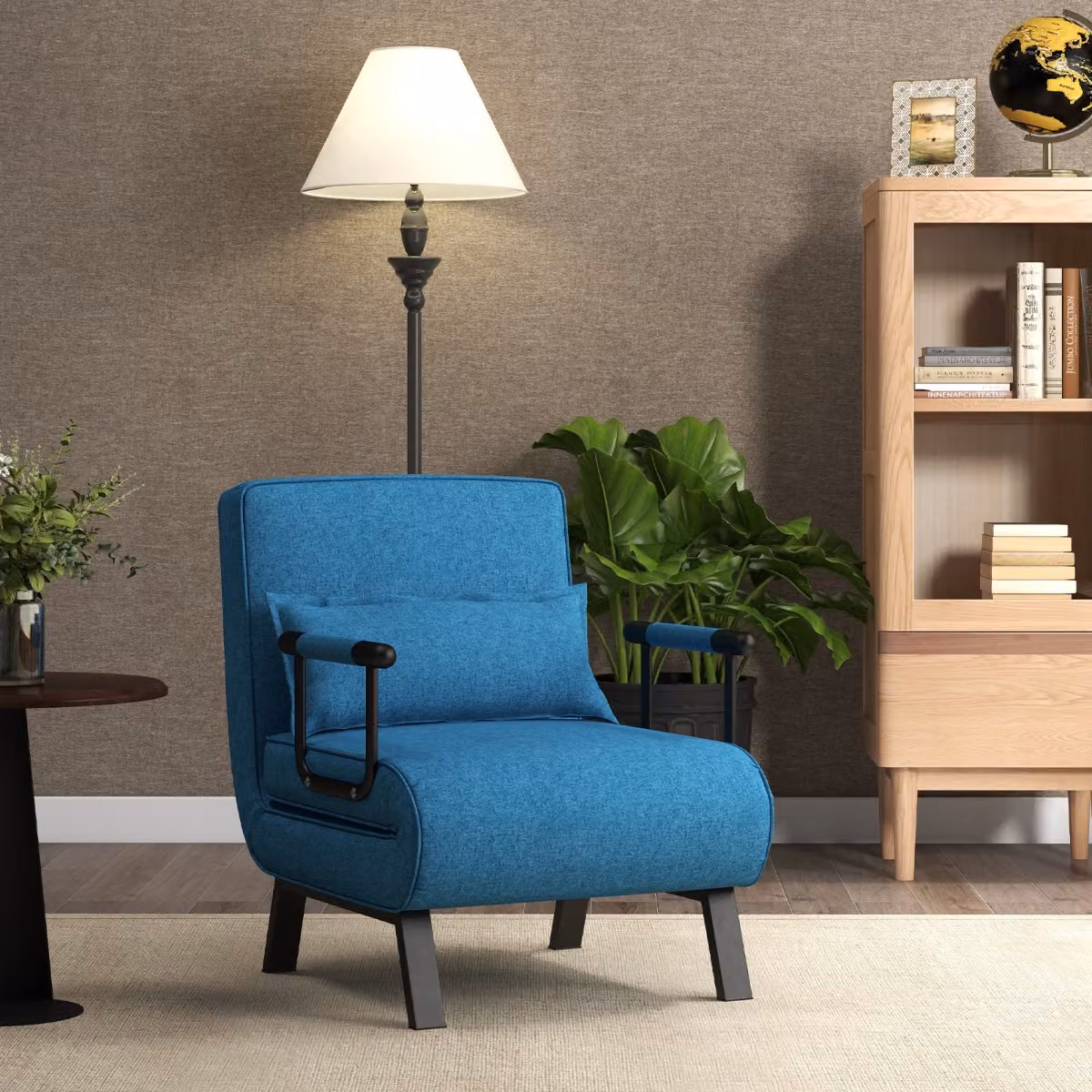 Divano letto trasformabile Costway con schienale regolabile in 6 posizioni e cuscino rimovibile, chaise lounge Blu