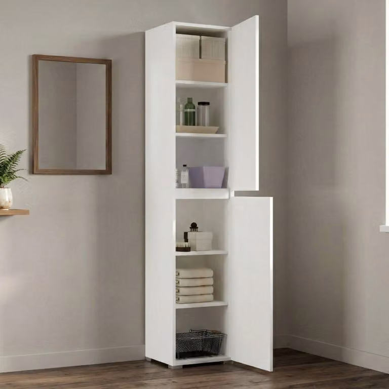 Dmora Armadio Multiuso 2 Ante Daisuke 37x195h cm Bianco, 2 Ante 6 Vani Italy