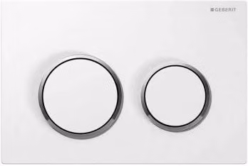 Placca di comando Geberit Omega 20 con doppio tasto in plastica bianca e finitura cromata