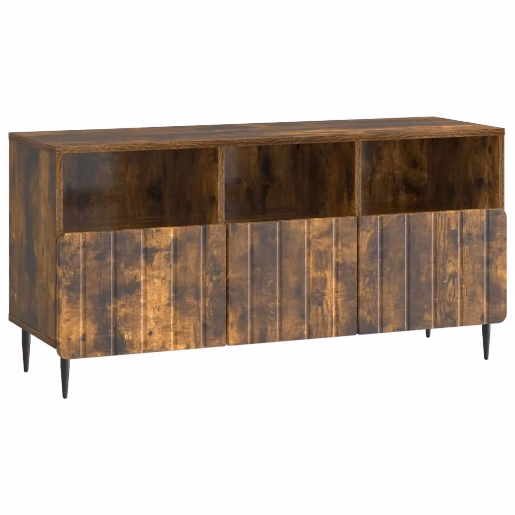 Mobile TV moderno in legno e metallo color rovere fumo marrone, L: 102 cm, P: 34,5 cm, H: 50 cm – 2