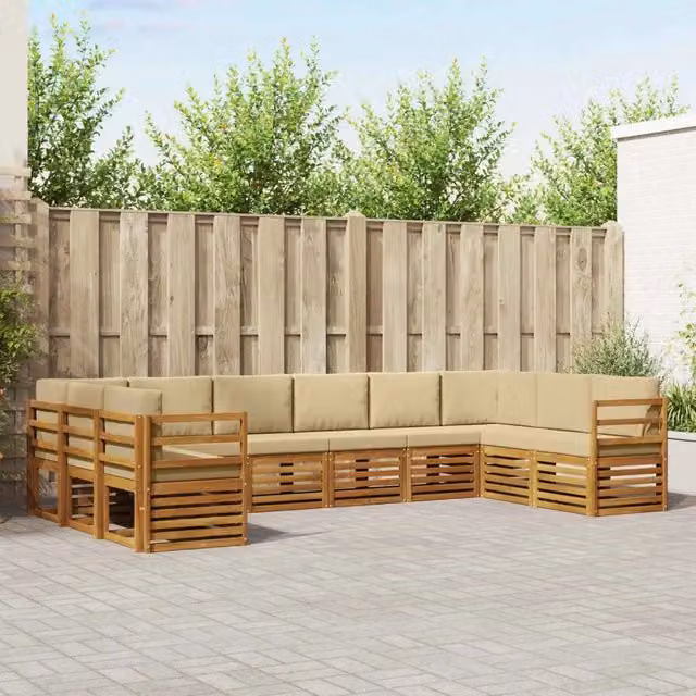 Set di divani da esterno a L vidaXL in legno di acacia con cuscini beige e naturale