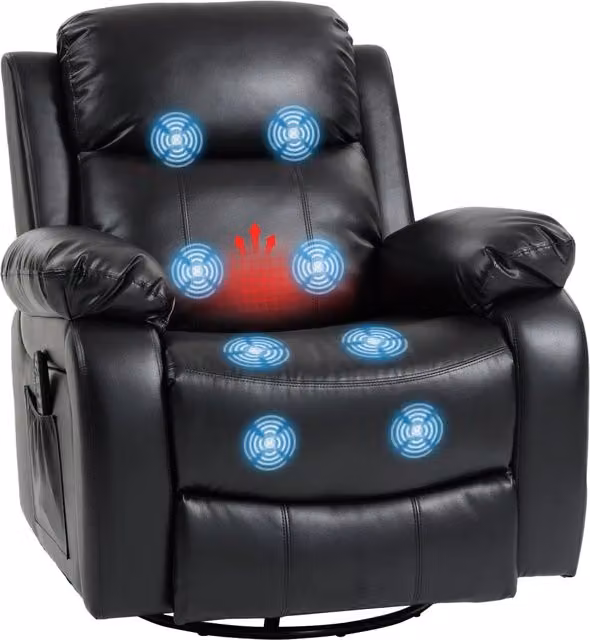 Poltrona relax massaggiante elettrica con 8 vibrazione, reclinabile con poggiapiedi ¨C Xylo ¨C Nero