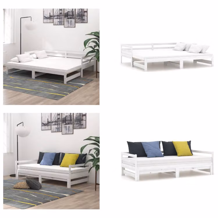 vidaXL Letto da giorno allungabile in pino massiccio bianco 2x(90x200) cm - Letto da giorno - Letti da giorno - Letto allungabile - Letti allungabili