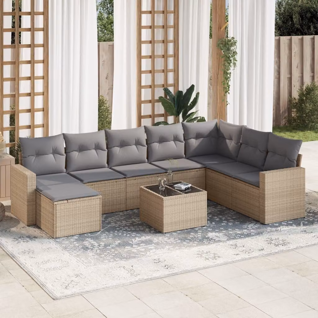 Maison Exclusive - Set Divano da Giardino 9 pz con Cuscini Beige in Polyrattan