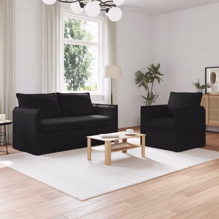 Set di 2 divani vidaXL moderni in tessuto nero con struttura in metallo per soggiorno e camera da letto L: 196 cm, P: 82 cm, H: 85 cm