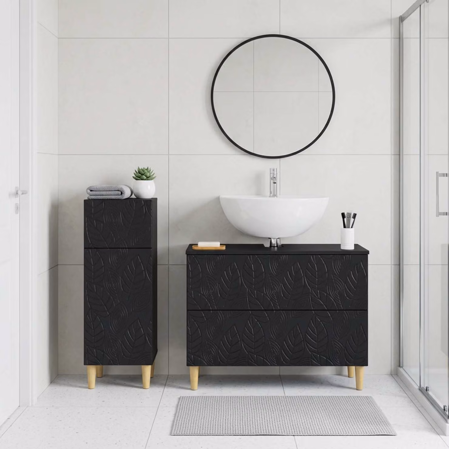 Set di mobili da bagno vidaXL DELFT composto da 2 pezzi, mobile lavabo e mobile contenitore, nero opaco