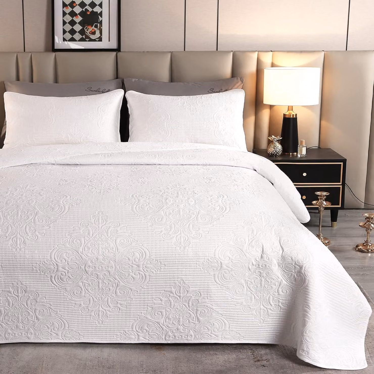 Copertura per letto con motivo vintage, 240x260 cm, completa di 2 federe 50x75 cm, ideale per la camera da letto
