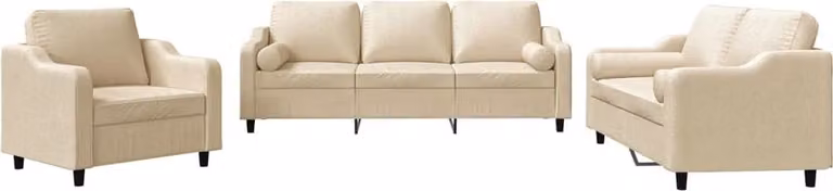 Set Divani 3 pz con Cuscini Crema in Tessuto
