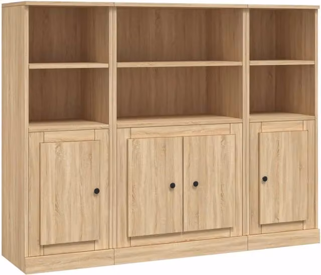 Set di 3 mobili contenitori moderni in legno ingegnerizzato per cucina e soggiorno, colore marrone