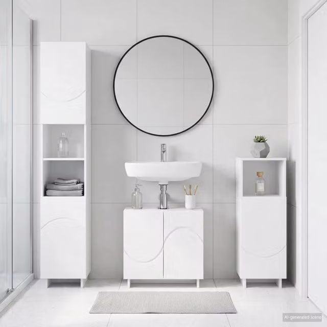 Set mobili da bagno 3 pz Bianco Lucido Legno ingegnerizzato 3433050