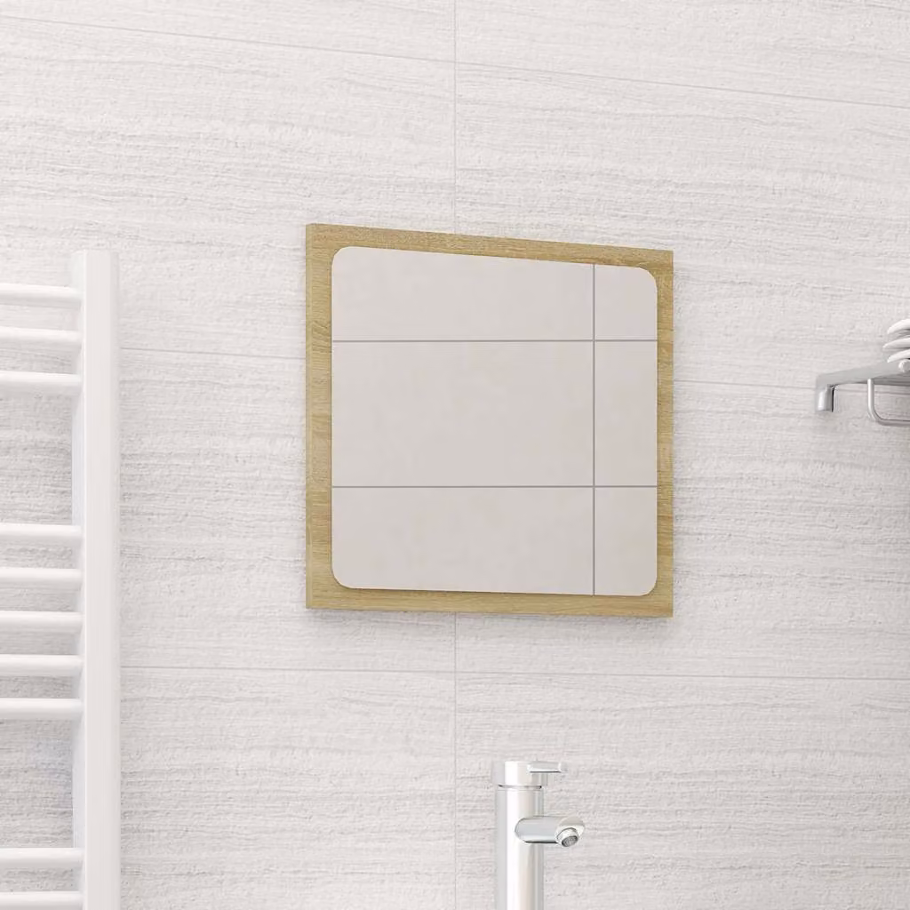 Specchio da bagno moderno vidaXL in legno multistrato color rovere sonoma, L: 40 cm, P: 1,5 cm, H: 37 cm