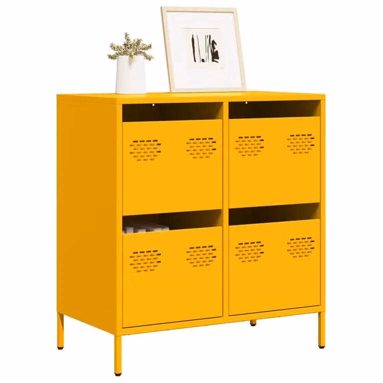 Credenza moderna vidaXL in metallo giallo opaco L: 68 cm, P: 39 cm, H: 73,5 cm
